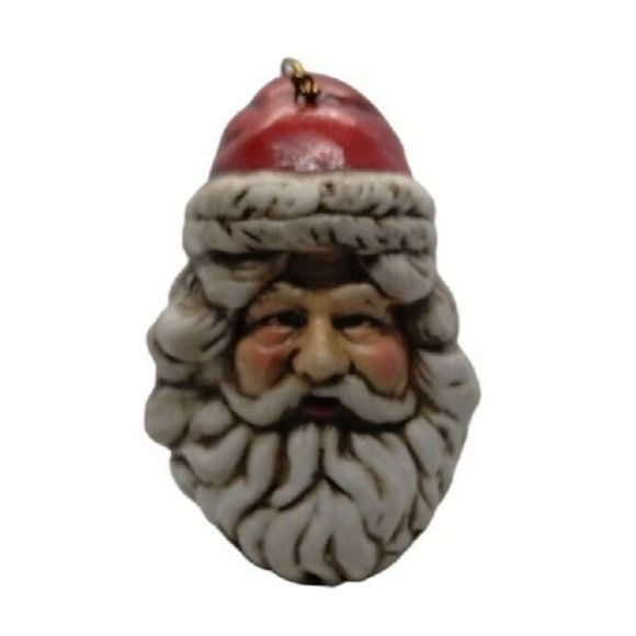 Vintage Santa Claus Head Porcelain Christmas Tree Ornament 3 in Hanging - Picture 1 of 6
